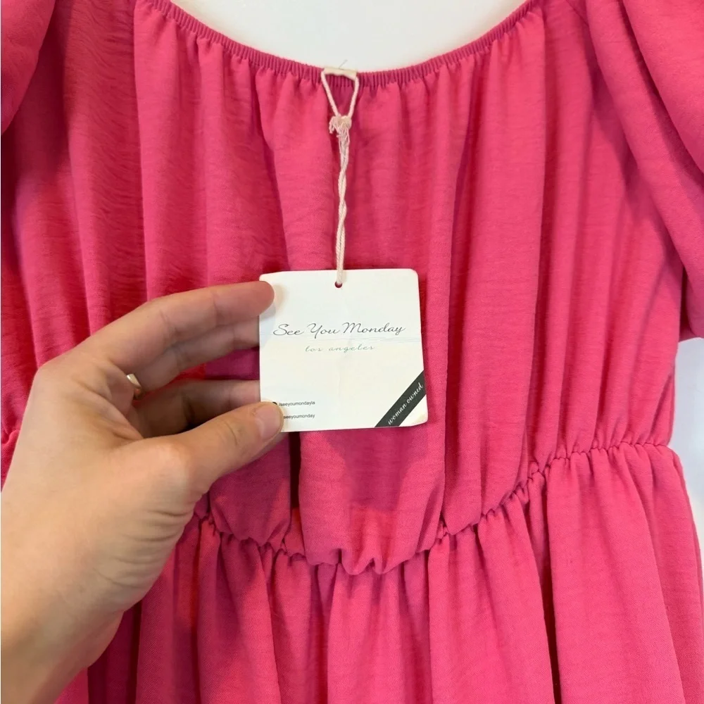 NWT See You Monday Pink Maxi Puff Sleeve Cottage Dress Farmhouse - Picture 2 of 8